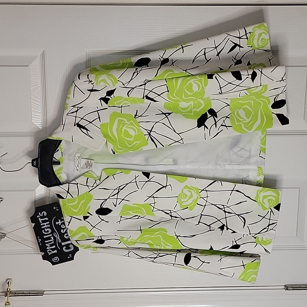 Kim Rogers Jacket 6 Petite White Black Lime Green Floral